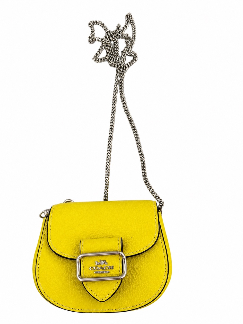 New- Coach Morgan Card Case On A Chain in Bright Yellow refined pebble leather - Picture 2 of 8